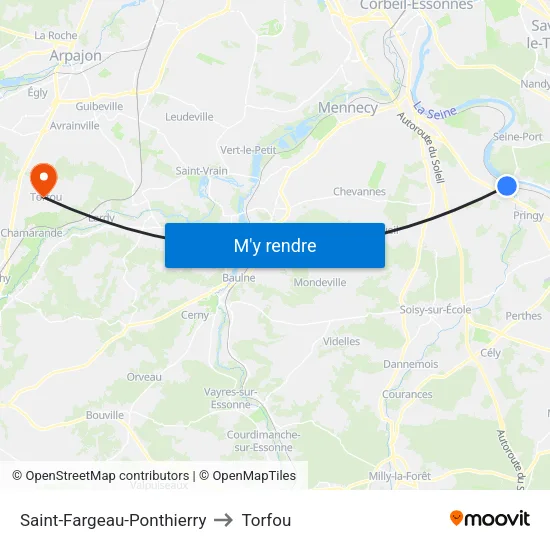 Saint-Fargeau-Ponthierry to Torfou map
