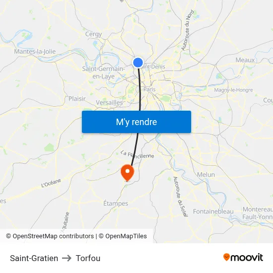 Saint-Gratien to Torfou map