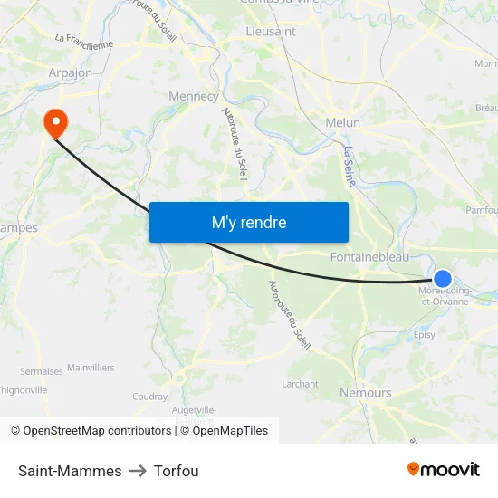 Saint-Mammes to Torfou map