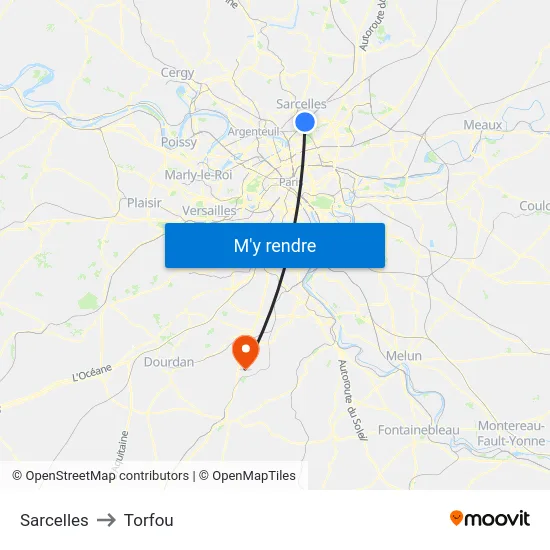 Sarcelles to Torfou map