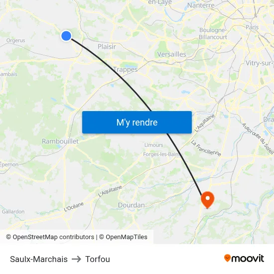 Saulx-Marchais to Torfou map