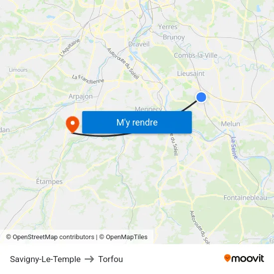 Savigny-Le-Temple to Torfou map