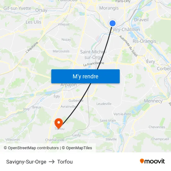 Savigny-Sur-Orge to Torfou map