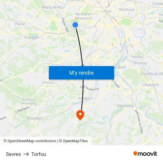 Sevres to Torfou map