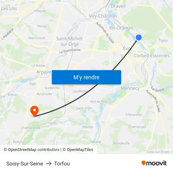 Soisy-Sur-Seine to Torfou map