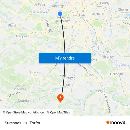 Suresnes to Torfou map