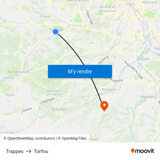 Trappes to Torfou map
