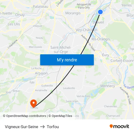Vigneux-Sur-Seine to Torfou map