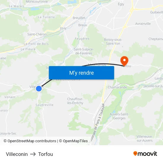 Villeconin to Torfou map