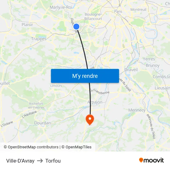 Ville-D'Avray to Torfou map