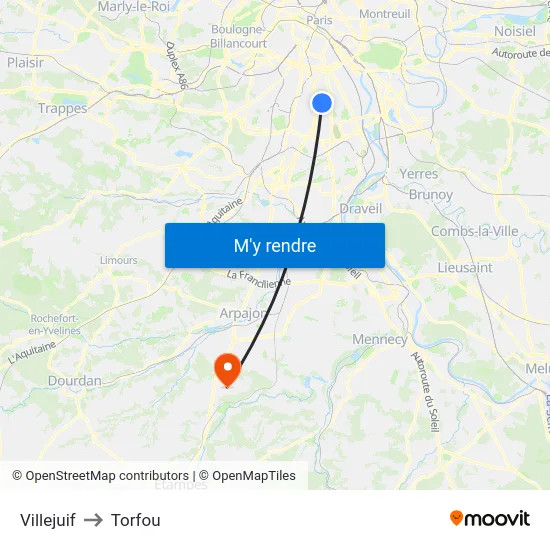Villejuif to Torfou map