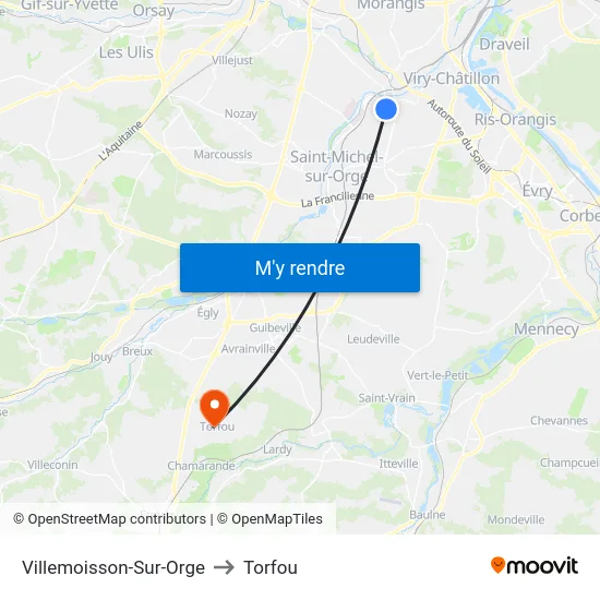Villemoisson-Sur-Orge to Torfou map