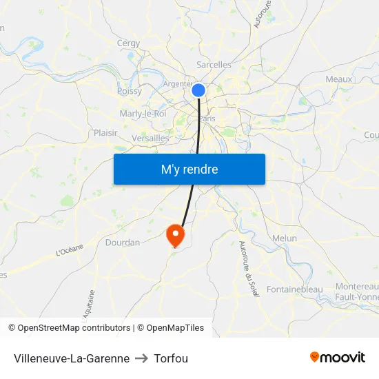 Villeneuve-La-Garenne to Torfou map