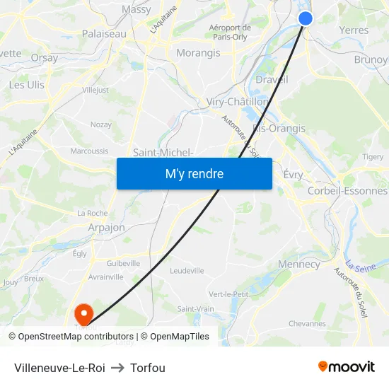 Villeneuve-Le-Roi to Torfou map
