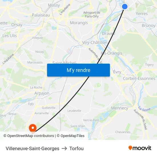 Villeneuve-Saint-Georges to Torfou map