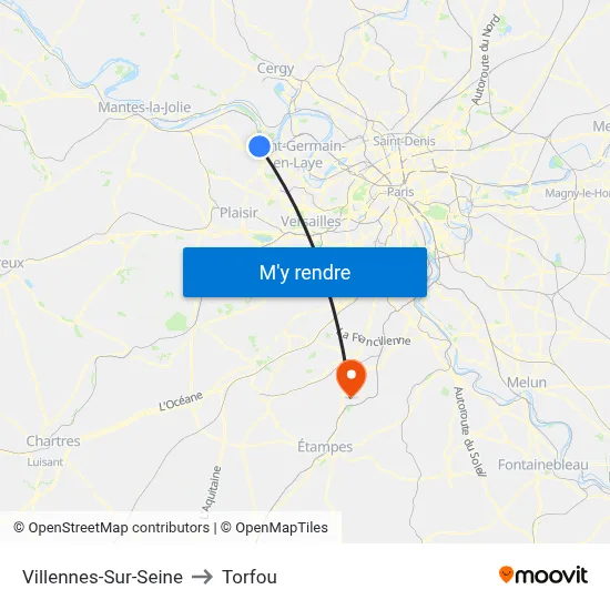 Villennes-Sur-Seine to Torfou map