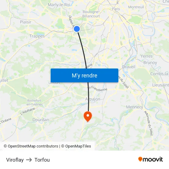Viroflay to Torfou map