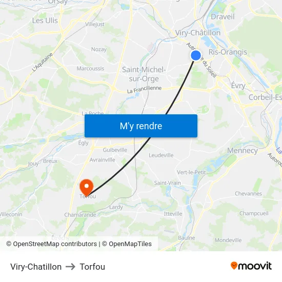 Viry-Chatillon to Torfou map