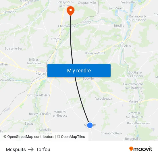 Mespuits to Torfou map