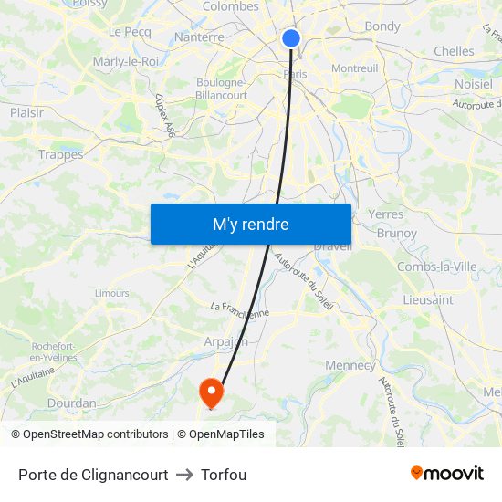 Porte de Clignancourt to Torfou map