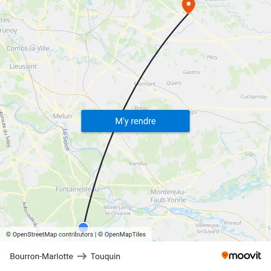 Bourron-Marlotte to Touquin map