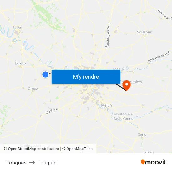 Longnes to Touquin map