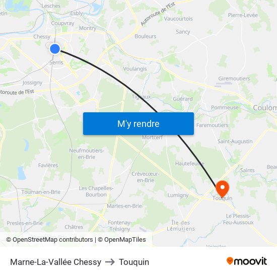 Marne-La-Vallée Chessy to Touquin map