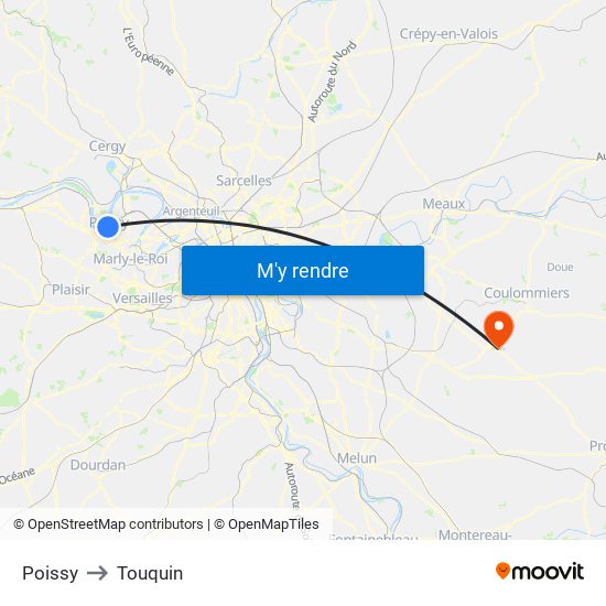 Poissy to Touquin map