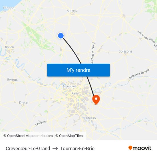 Crèvecœur-Le-Grand to Tournan-En-Brie map