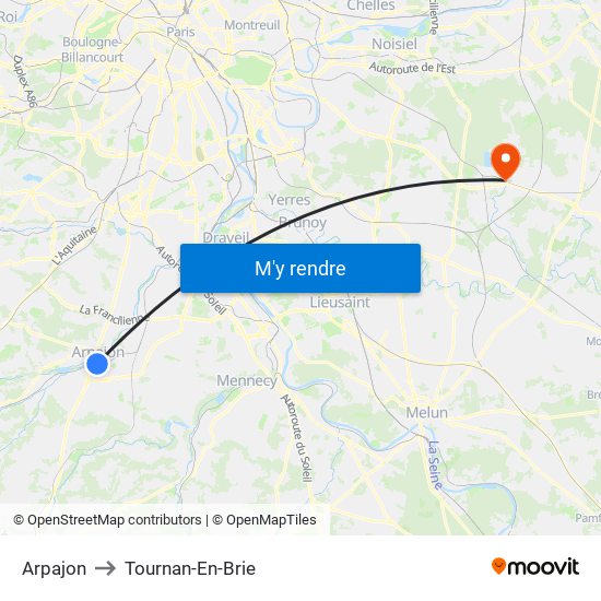 Arpajon to Tournan-En-Brie map