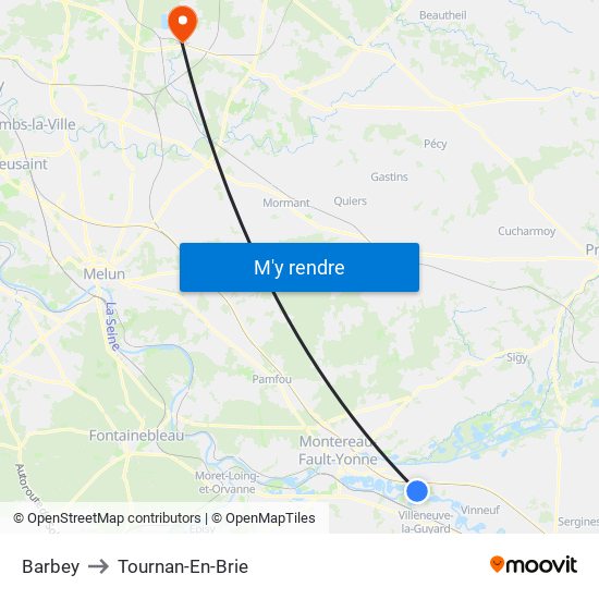 Barbey to Tournan-En-Brie map