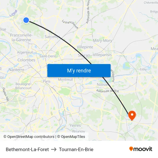 Bethemont-La-Foret to Tournan-En-Brie map