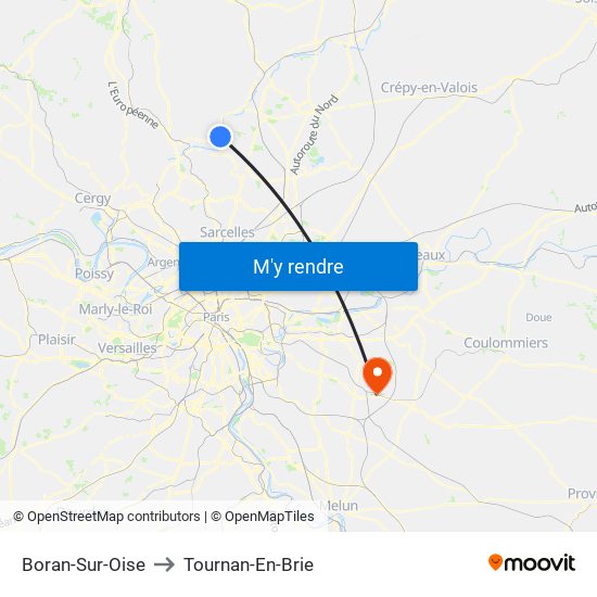 Boran-Sur-Oise to Tournan-En-Brie map