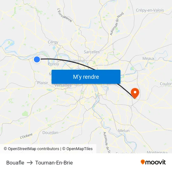 Bouafle to Tournan-En-Brie map