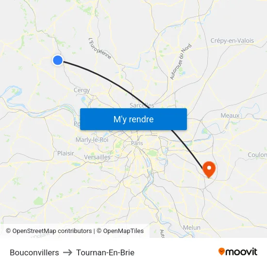 Bouconvillers to Tournan-En-Brie map