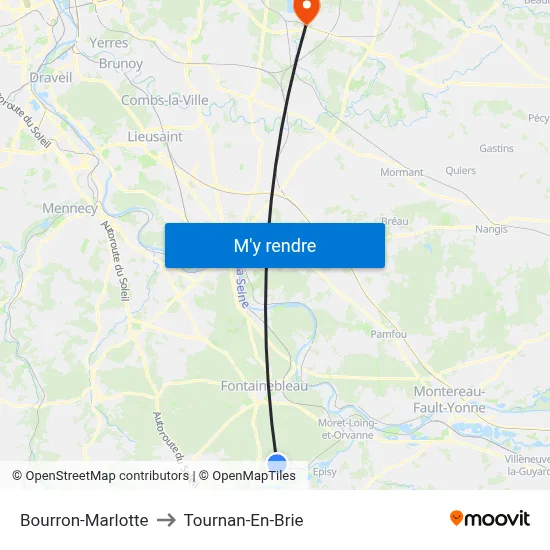 Bourron-Marlotte to Tournan-En-Brie map