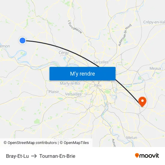 Bray-Et-Lu to Tournan-En-Brie map