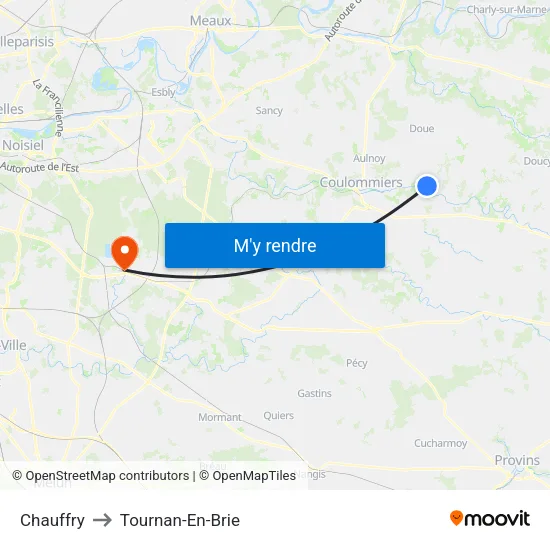 Chauffry to Tournan-En-Brie map
