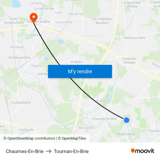 Chaumes-En-Brie to Tournan-En-Brie map