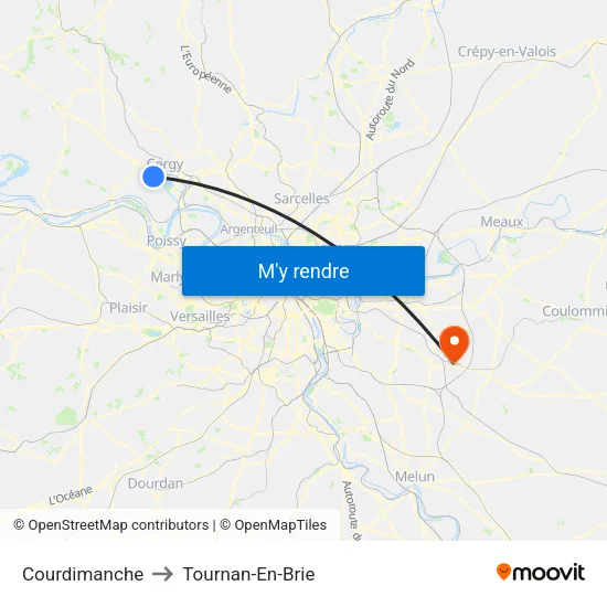 Courdimanche to Tournan-En-Brie map