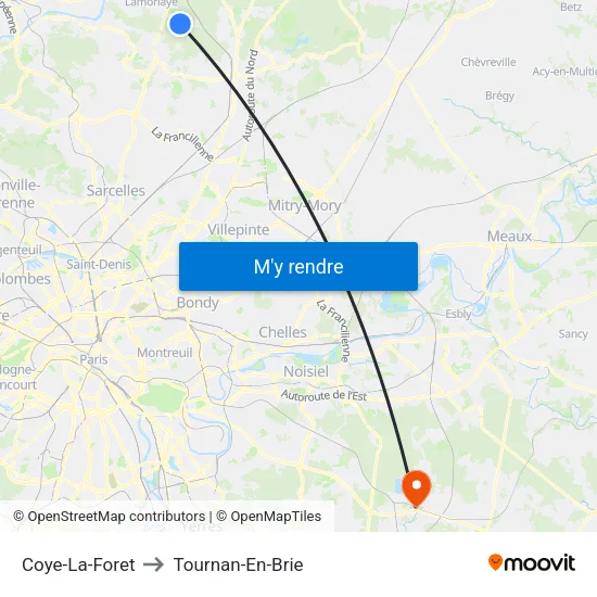 Coye-La-Foret to Tournan-En-Brie map