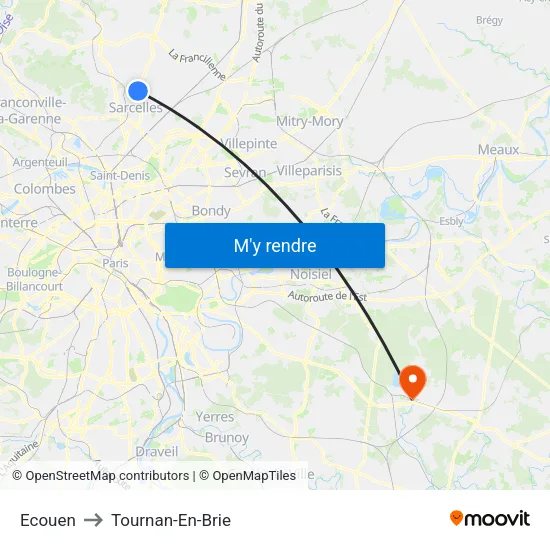 Ecouen to Tournan-En-Brie map