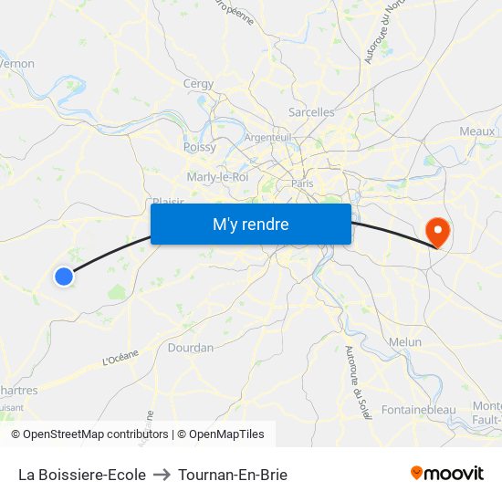 La Boissiere-Ecole to Tournan-En-Brie map