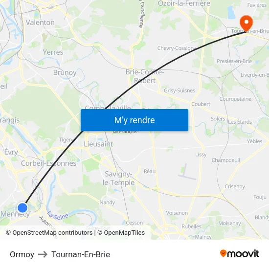 Ormoy to Tournan-En-Brie map