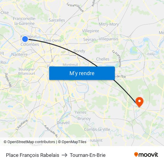Place François Rabelais to Tournan-En-Brie map