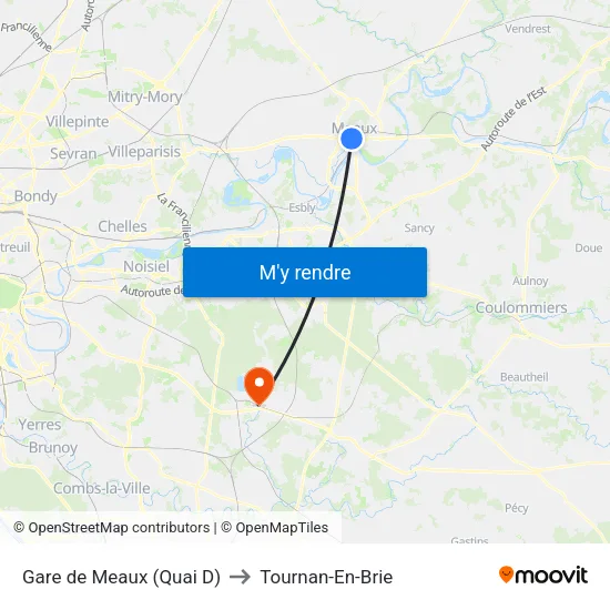 Gare de Meaux (Quai D) to Tournan-En-Brie map