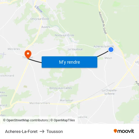Acheres-La-Foret to Tousson map