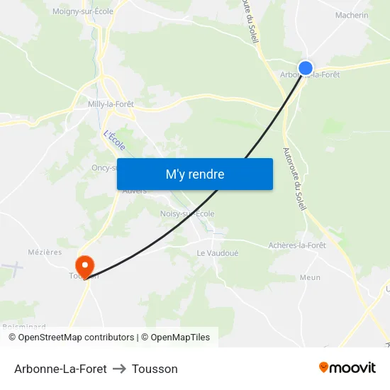 Arbonne-La-Foret to Tousson map