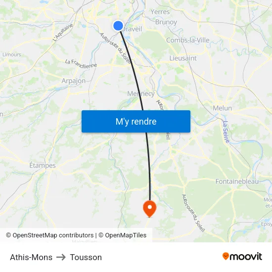 Athis-Mons to Tousson map