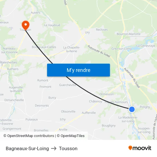Bagneaux-Sur-Loing to Tousson map